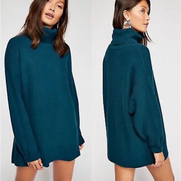 Free People Softly Structured Knit Tunic Blue Jade Size XS