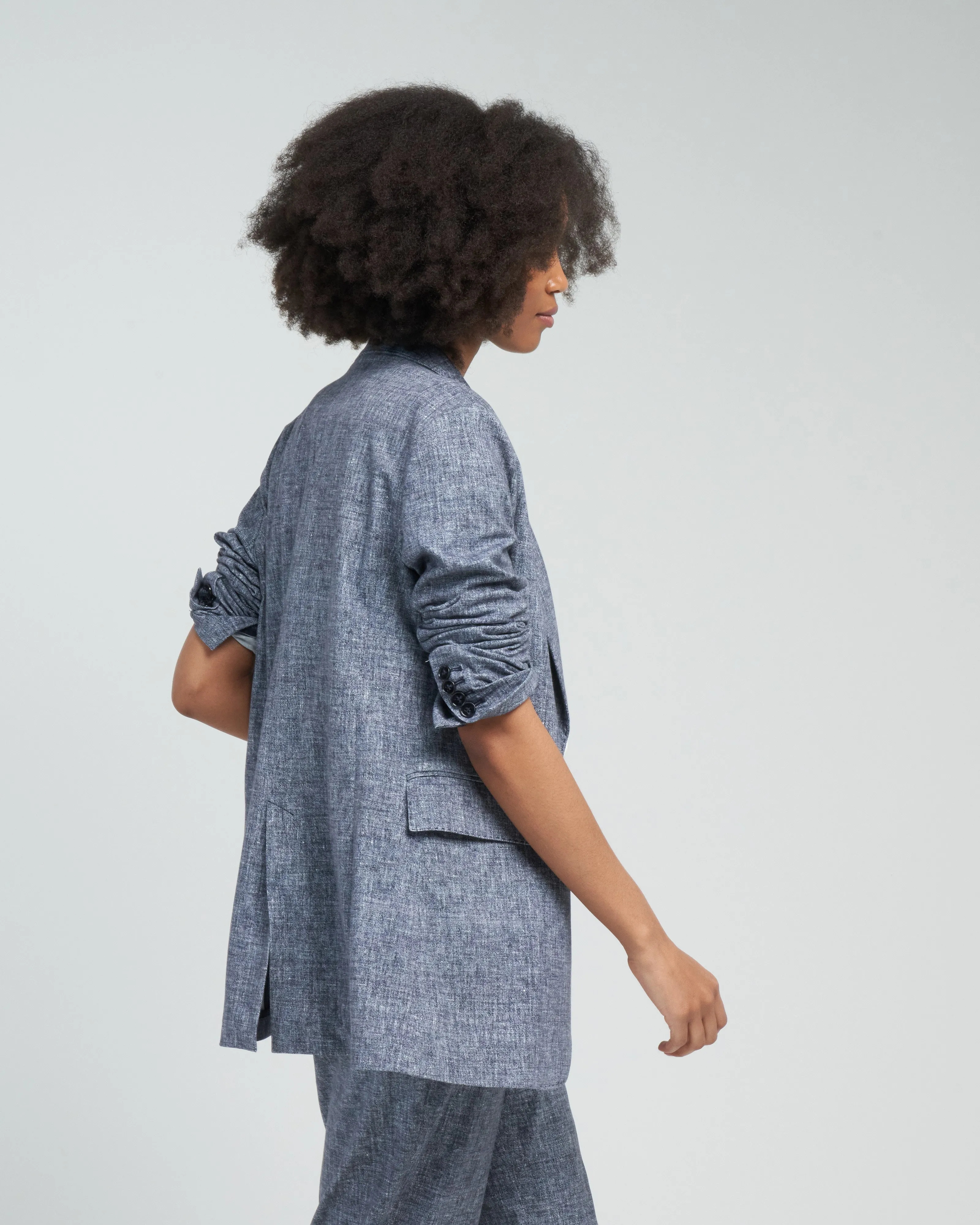 giacca canvas long jacket - blue