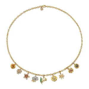 Gold & Diamond Small Multi-Charm Floral Necklace