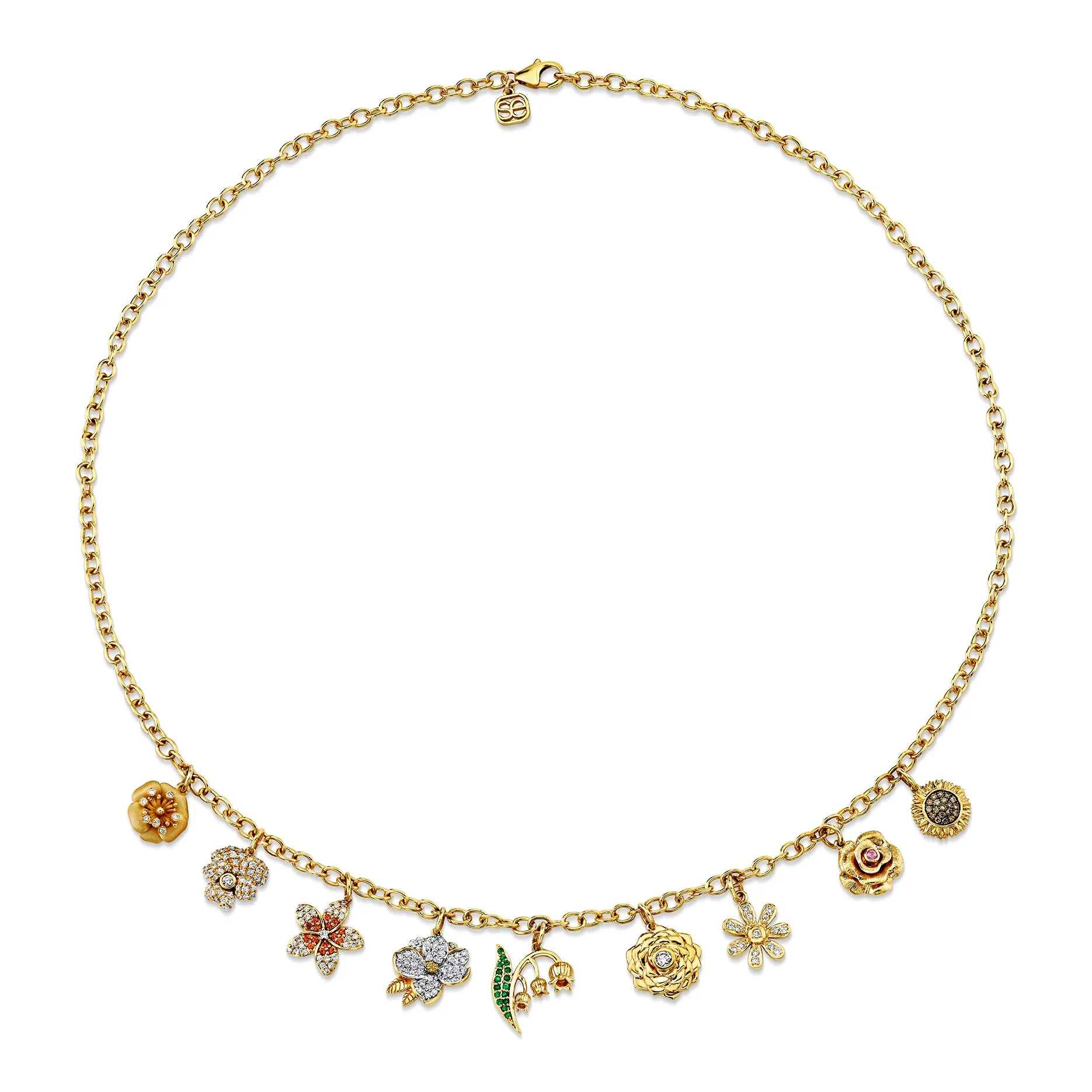 Gold & Diamond Small Multi-Charm Floral Necklace