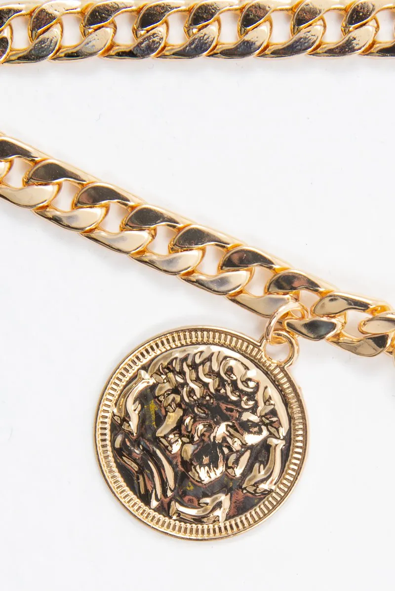 Gold Chunky Chain Coin Detail Belt - Milani