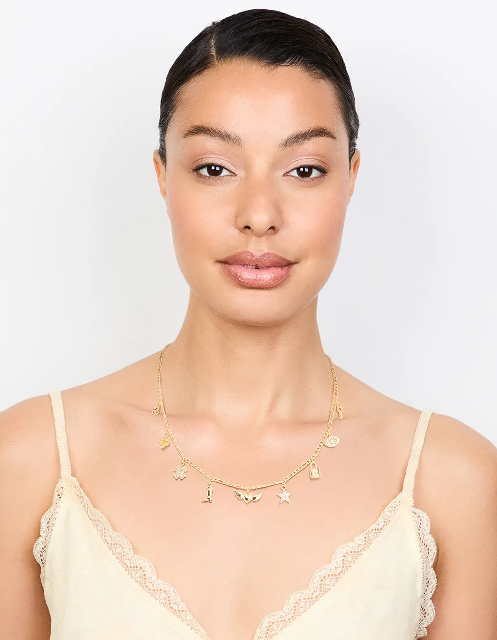 Gold Plated Heart & Boot Charm Necklace