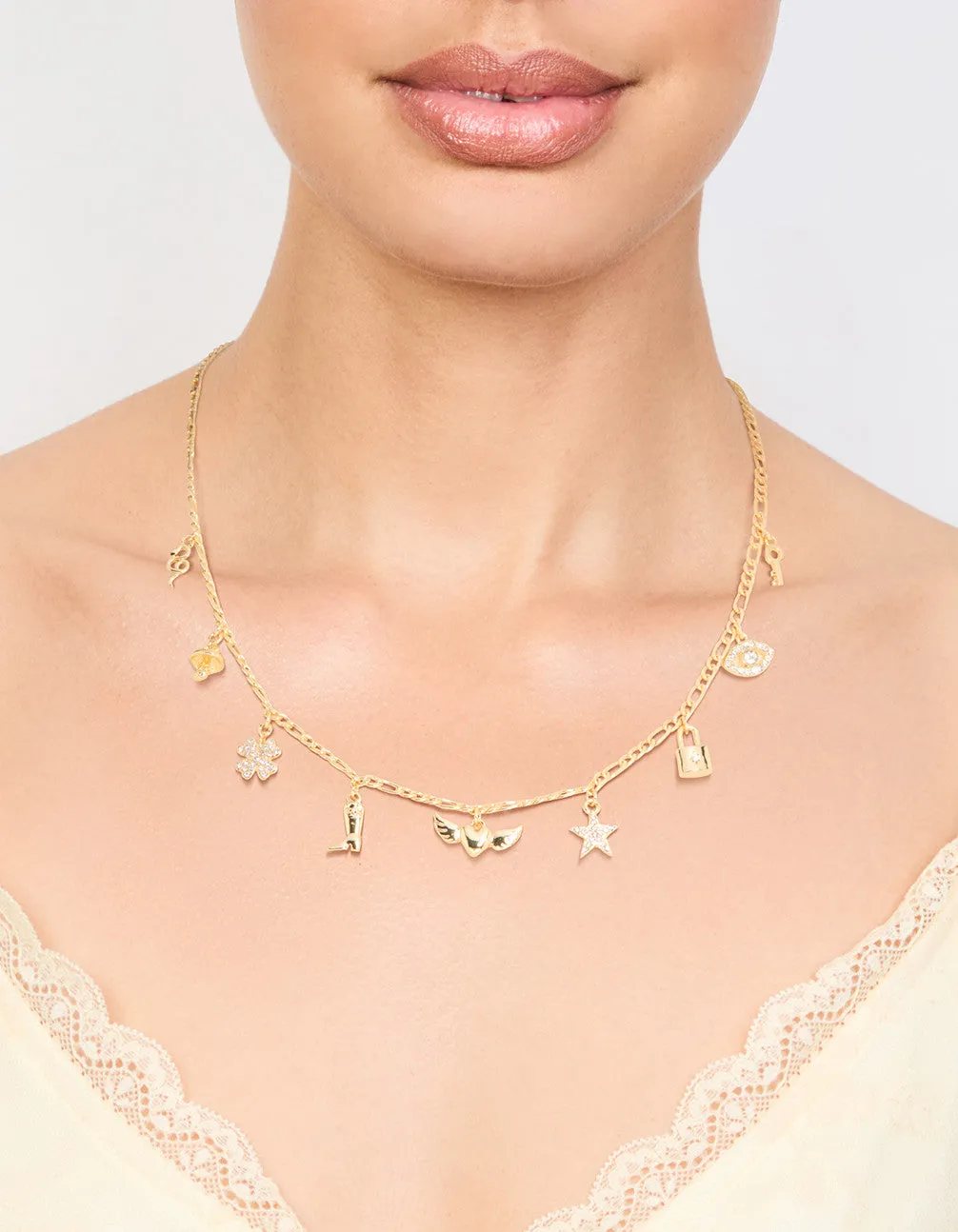 Gold Plated Heart & Boot Charm Necklace