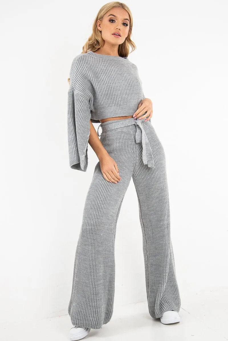 Grey Chunky Knit Loungewear Set - Harper