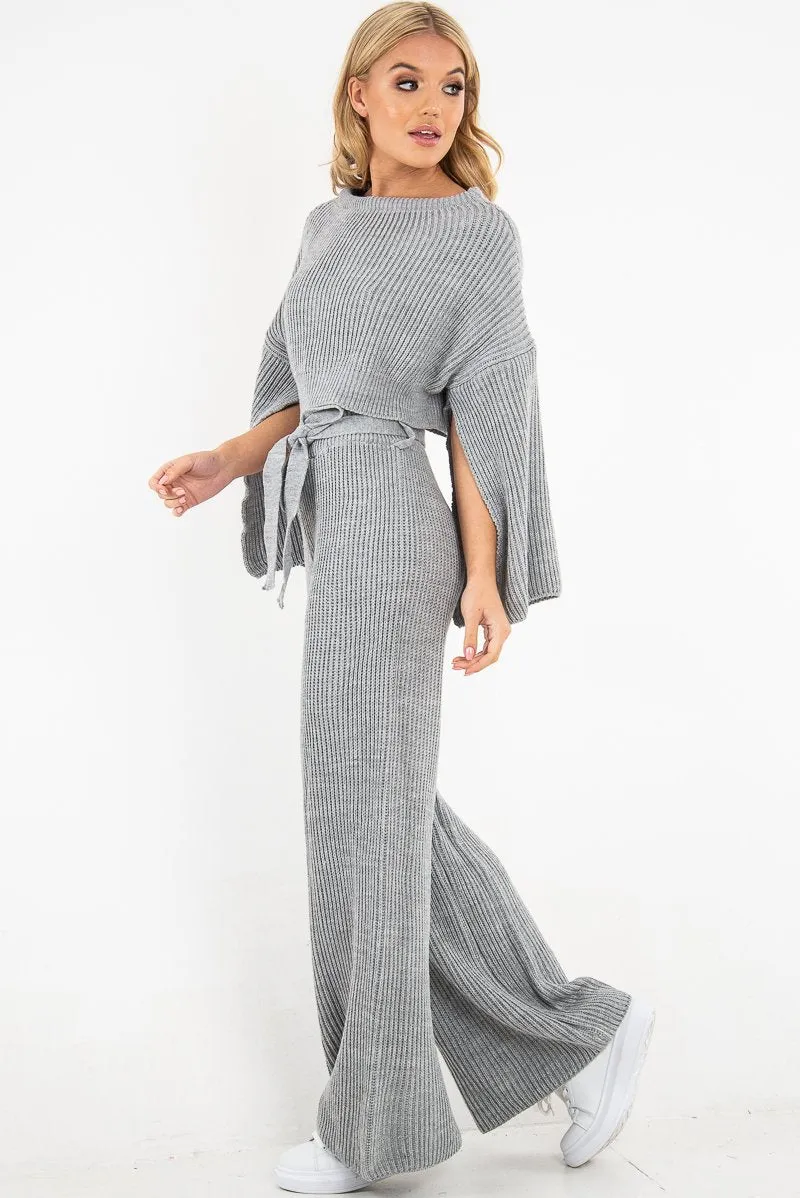 Grey Chunky Knit Loungewear Set - Harper