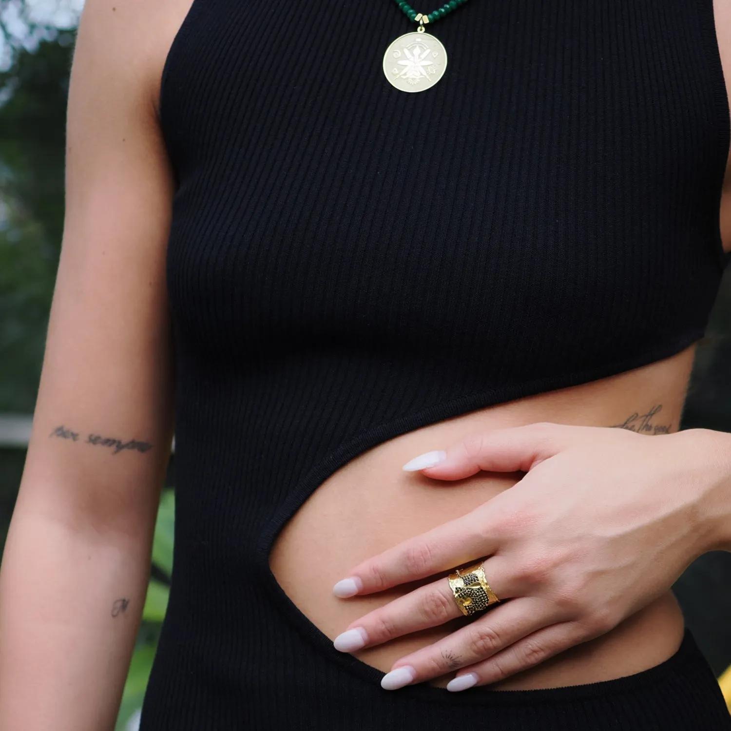 Guardian Black Elephant Gold Cuff Adjustable Ring