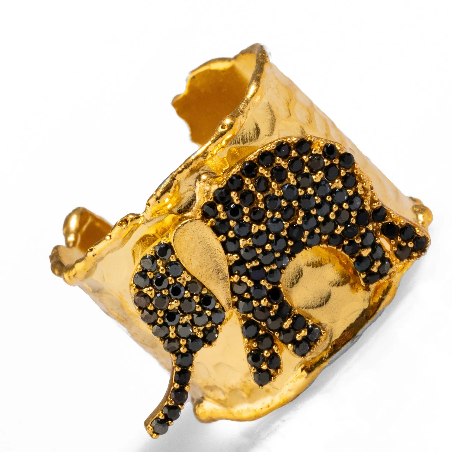 Guardian Black Elephant Gold Cuff Adjustable Ring