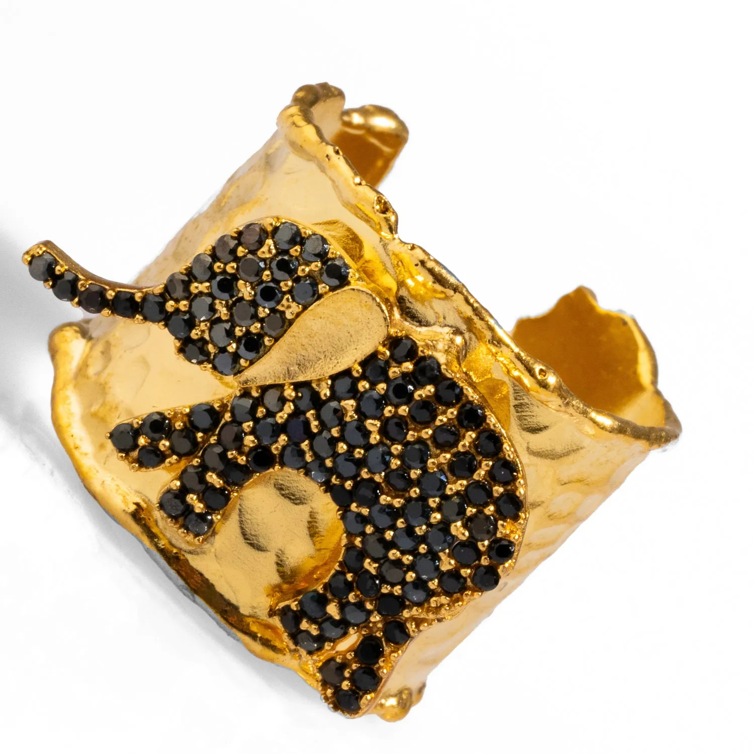 Guardian Black Elephant Gold Cuff Adjustable Ring