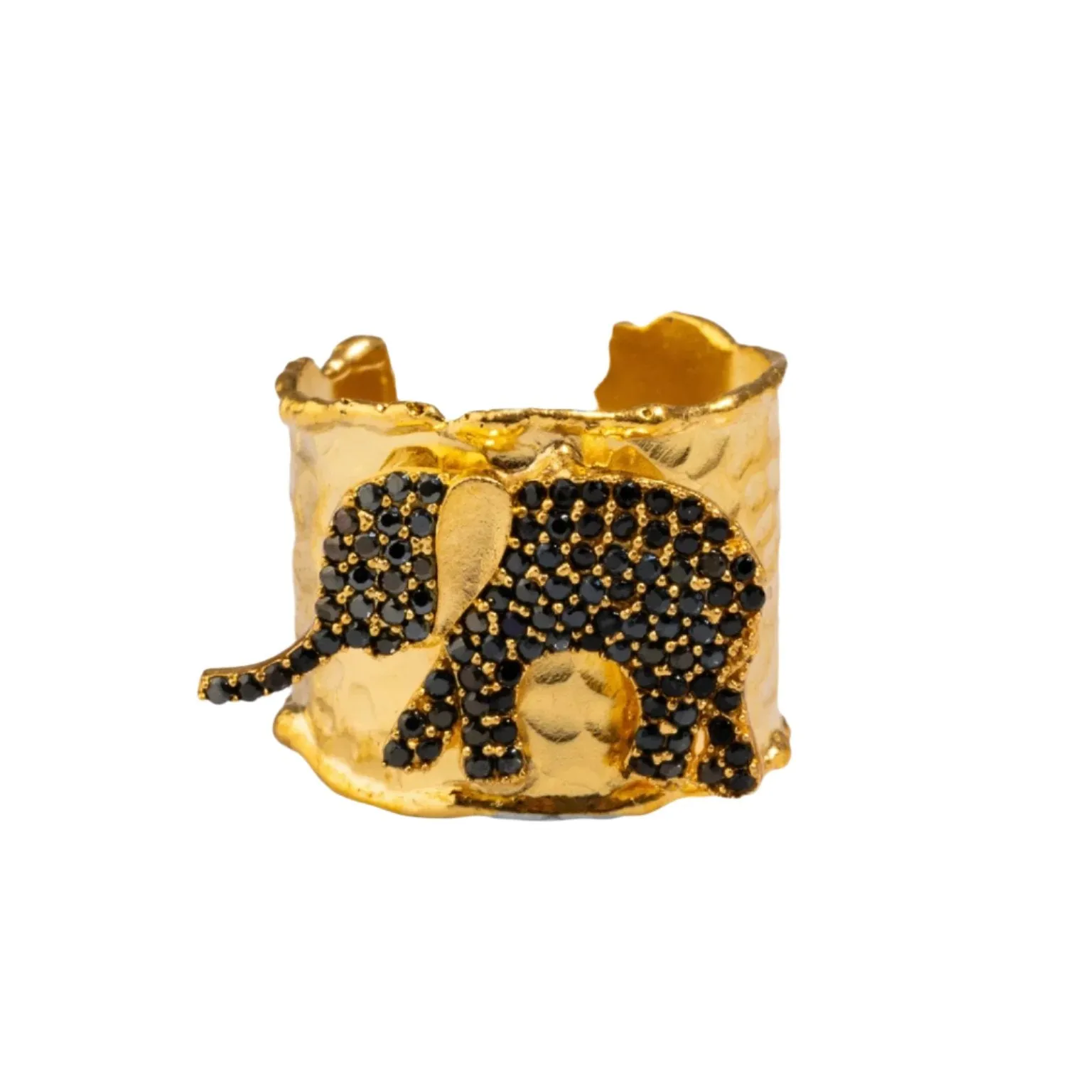 Guardian Black Elephant Gold Cuff Adjustable Ring