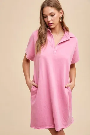 Hazel Blues® |  Annie Wear Mineral Washed Johnny Collar Short Sleeve Dress
