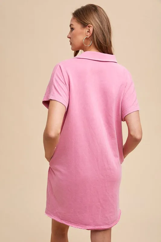 Hazel Blues® |  Annie Wear Mineral Washed Johnny Collar Short Sleeve Dress