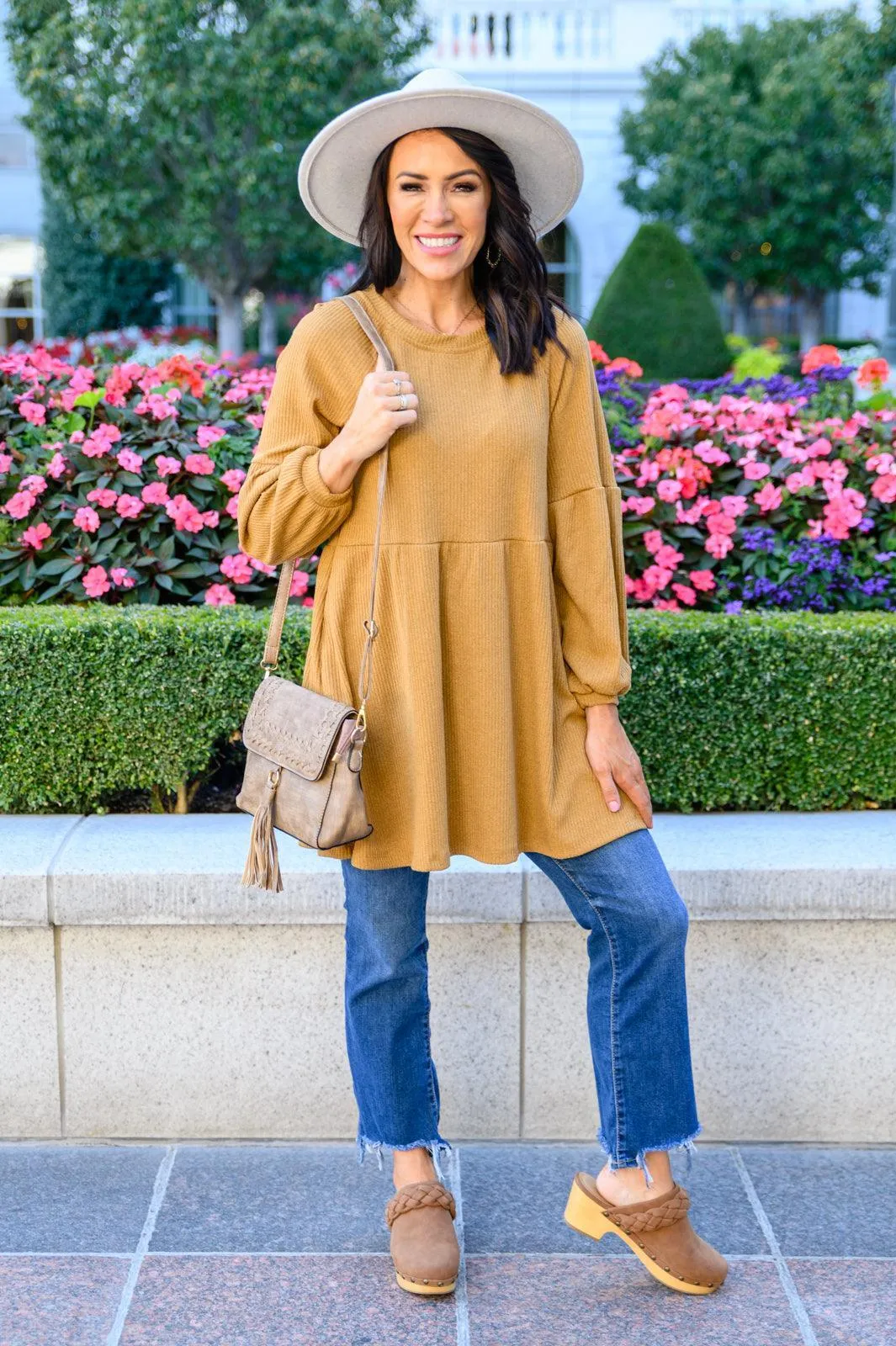 Hazel Blues® | Melrose Ribbed Knit Raglan Tunic In Mustard