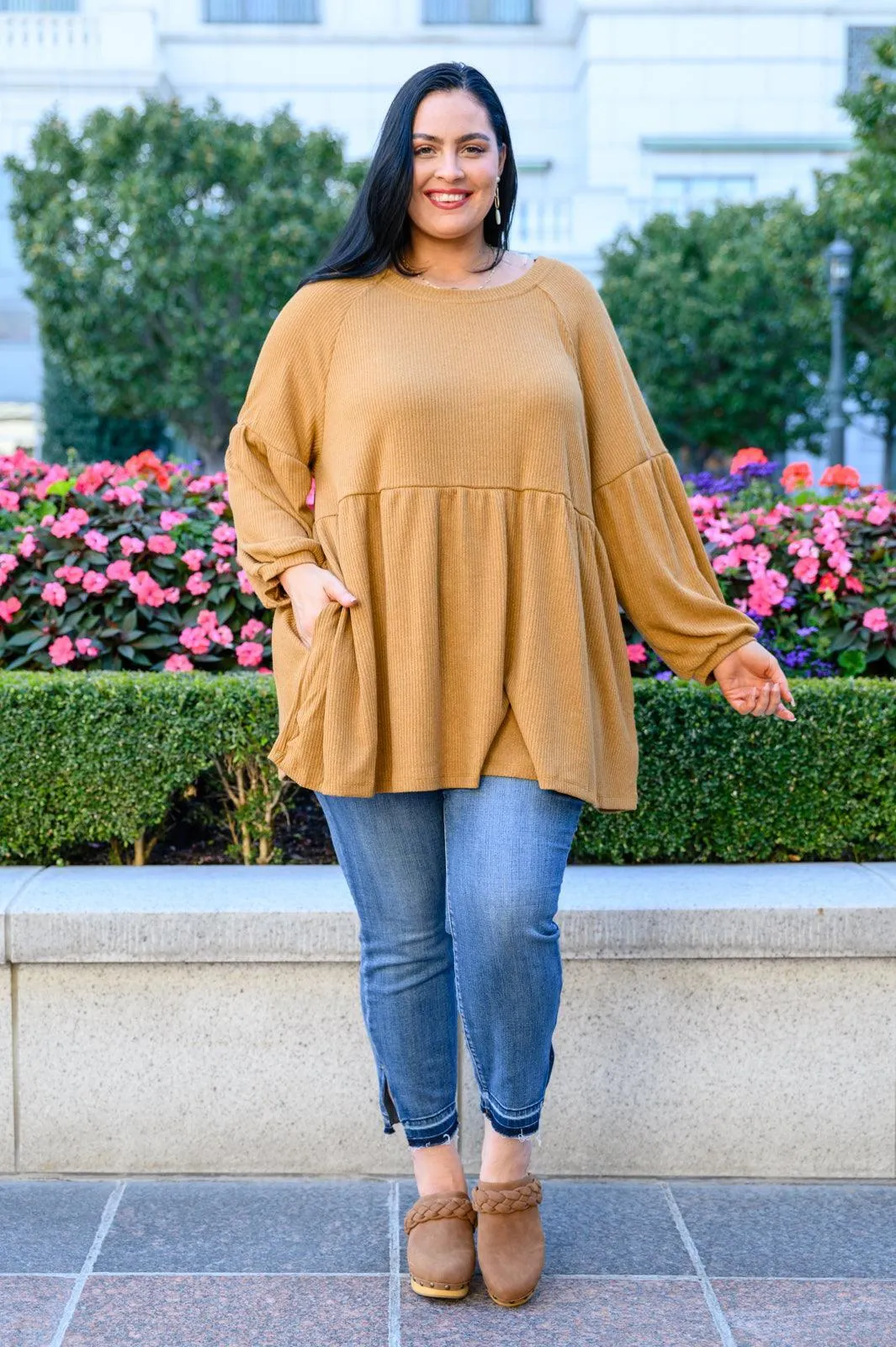 Hazel Blues® | Melrose Ribbed Knit Raglan Tunic In Mustard