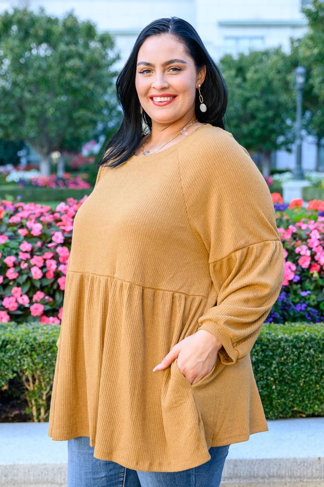 Hazel Blues® | Melrose Ribbed Knit Raglan Tunic In Mustard