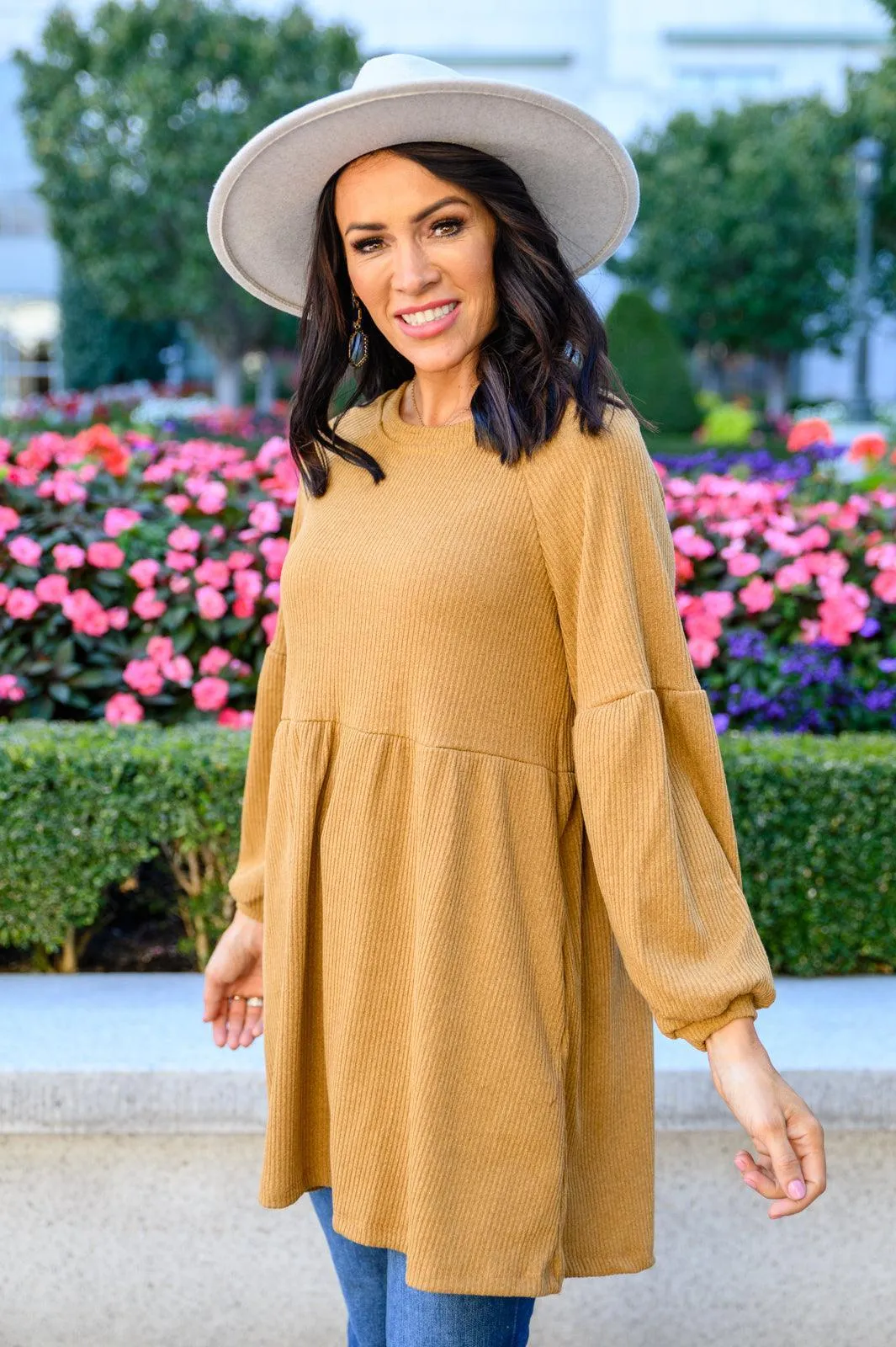 Hazel Blues® | Melrose Ribbed Knit Raglan Tunic In Mustard