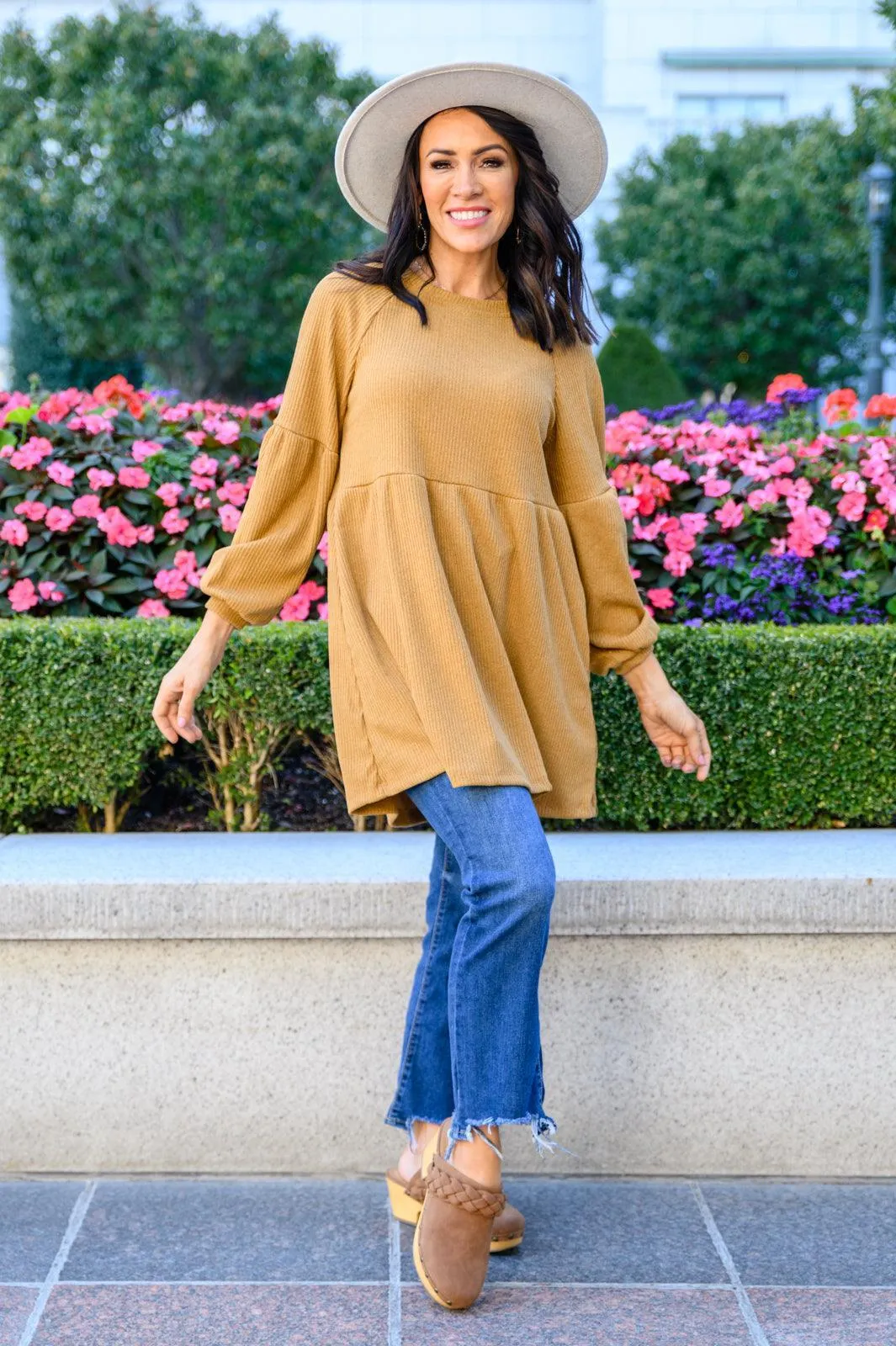Hazel Blues® | Melrose Ribbed Knit Raglan Tunic In Mustard