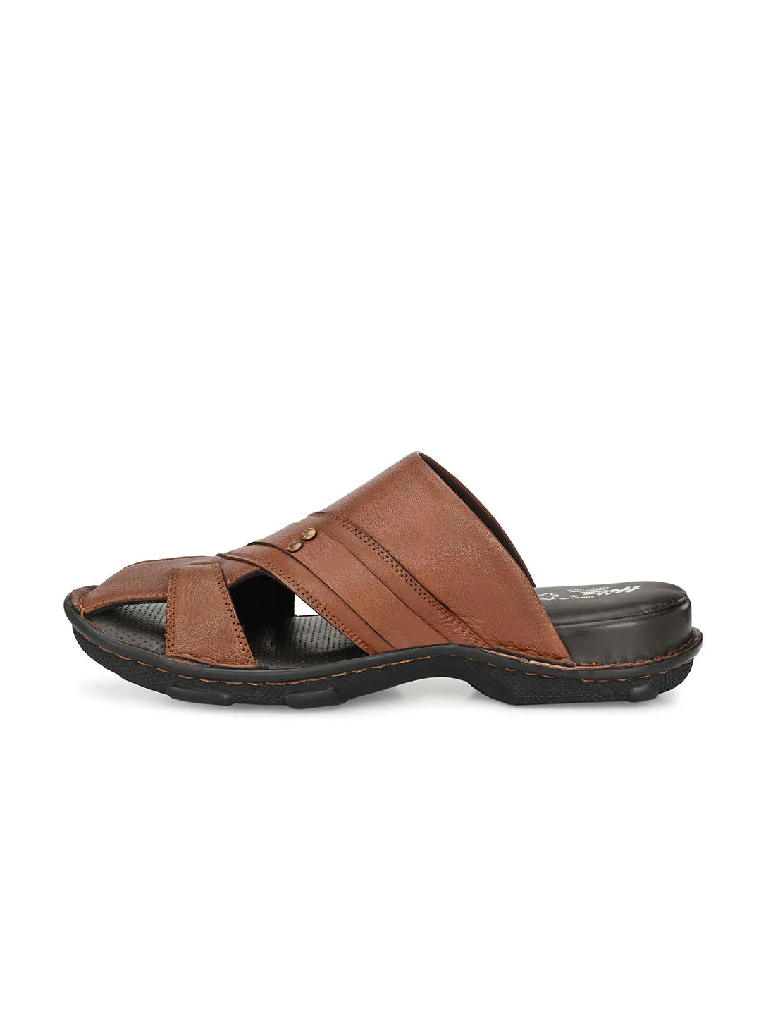 Hitz Men's Tan Leather Comfort Slippers