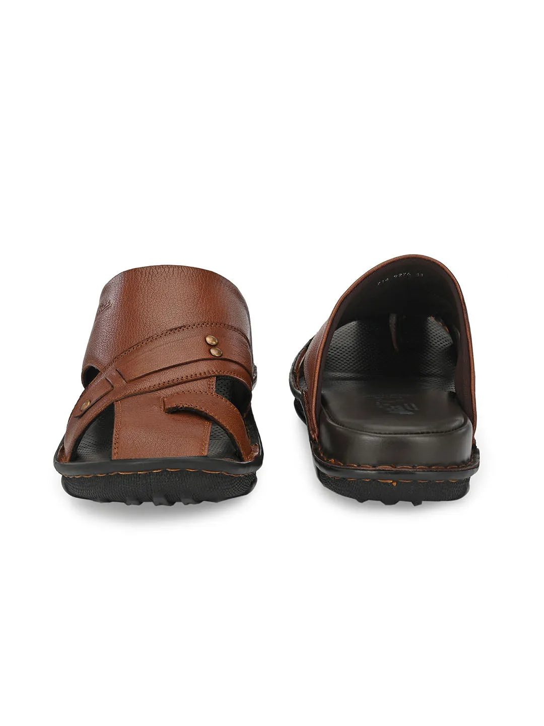 Hitz Men's Tan Leather Comfort Slippers