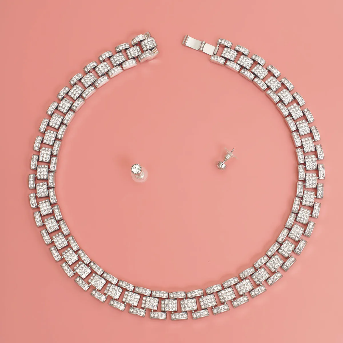 Iced Silver Watch Band Chain Necklace