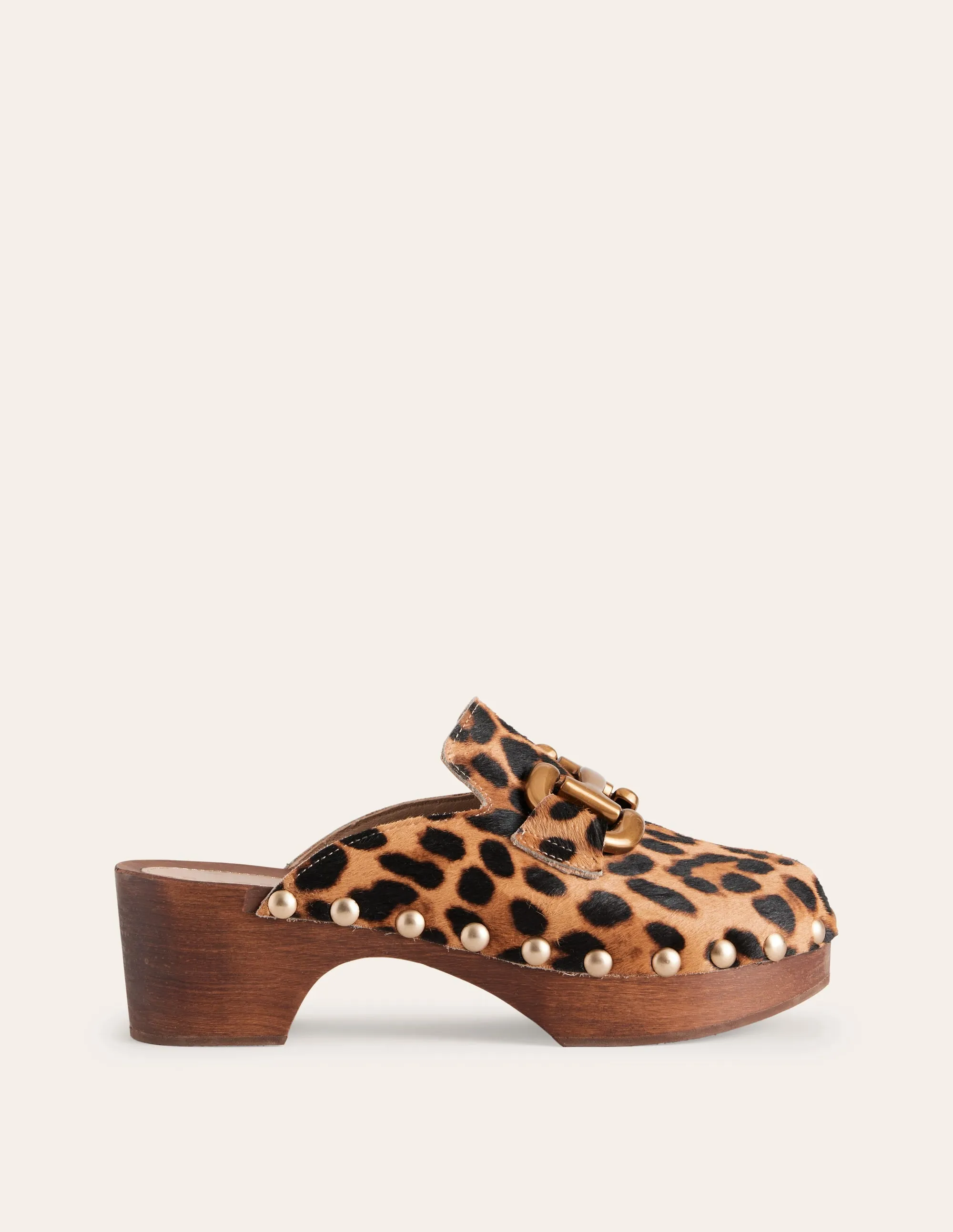 Iris Absatz-Clogs mit Trensendetail-Klassisches Leopardenmuster