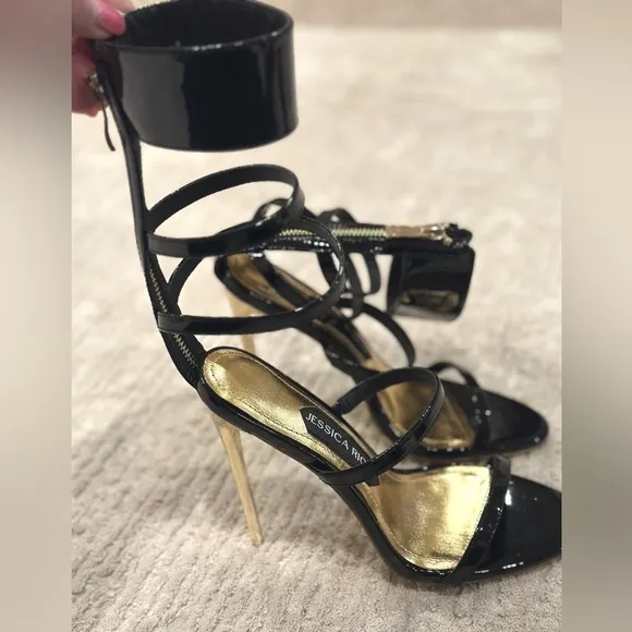 Jessica Rich Women's Black Goddess Back-Zipper Stiletto Sandals SZ US 6 1/2-7.
