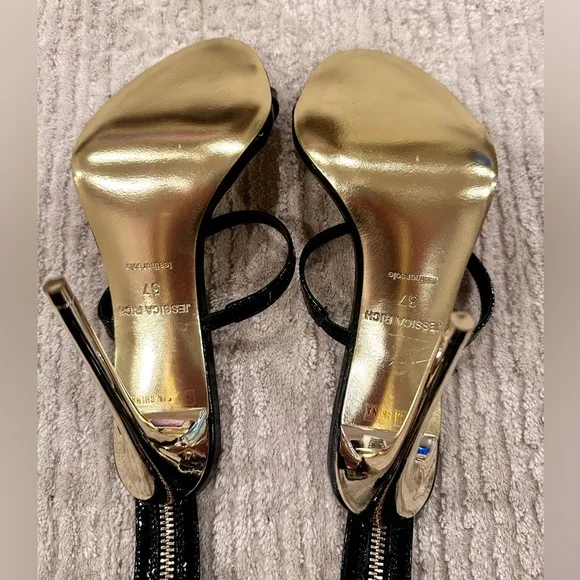 Jessica Rich Women's Black Goddess Back-Zipper Stiletto Sandals SZ US 6 1/2-7.