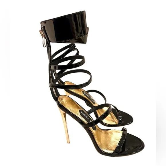 Jessica Rich Women's Black Goddess Back-Zipper Stiletto Sandals SZ US 6 1/2-7.