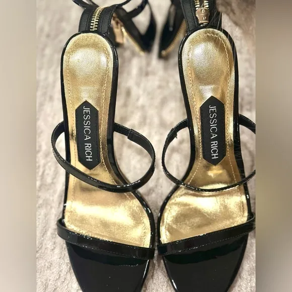 Jessica Rich Women's Black Goddess Back-Zipper Stiletto Sandals SZ US 6 1/2-7.