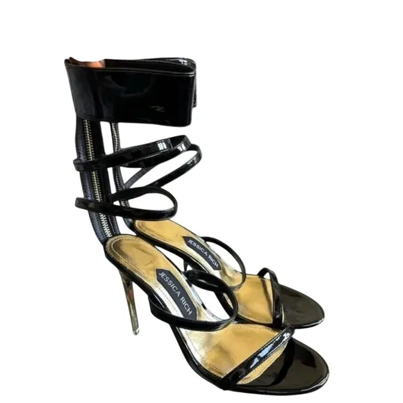 Jessica Rich Women's Black Goddess Back-Zipper Stiletto Sandals SZ US 6 1/2-7.