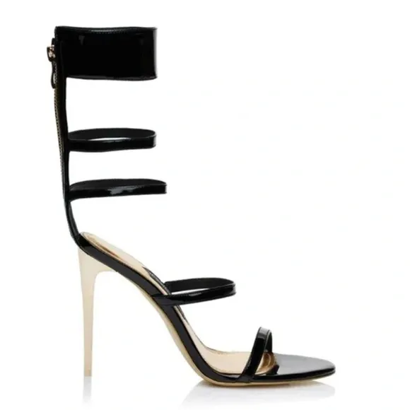 Jessica Rich Women's Black Goddess Back-Zipper Stiletto Sandals SZ US 6 1/2-7.