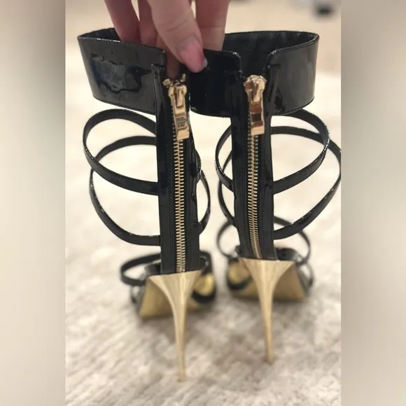 Jessica Rich Women's Black Goddess Back-Zipper Stiletto Sandals SZ US 6 1/2-7.