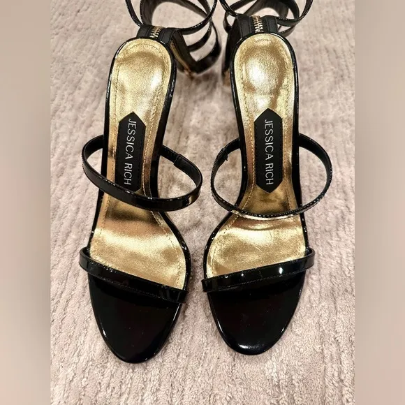 Jessica Rich Women's Black Goddess Back-Zipper Stiletto Sandals SZ US 6 1/2-7.