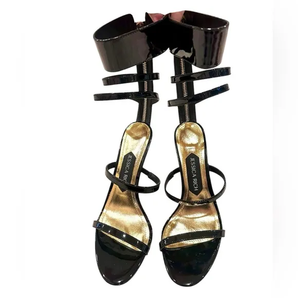 Jessica Rich Women's Black Goddess Back-Zipper Stiletto Sandals SZ US 6 1/2-7.