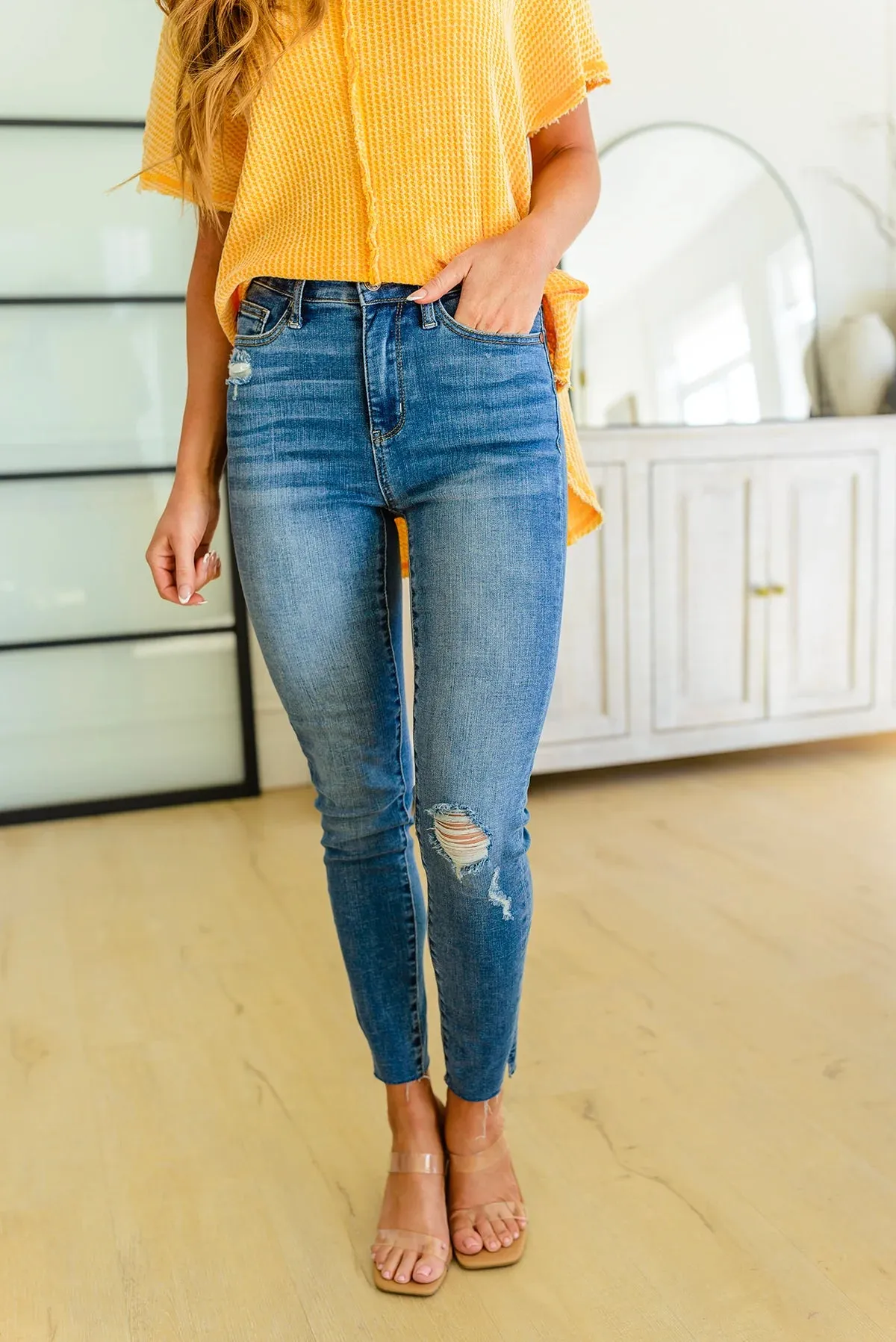 Judy Blue High-Waisted Skinny Jeans with Dandelion Embroidery