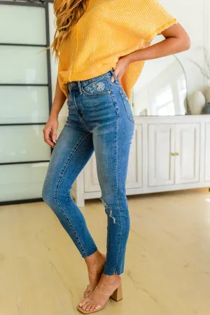 Judy Blue High-Waisted Skinny Jeans with Dandelion Embroidery