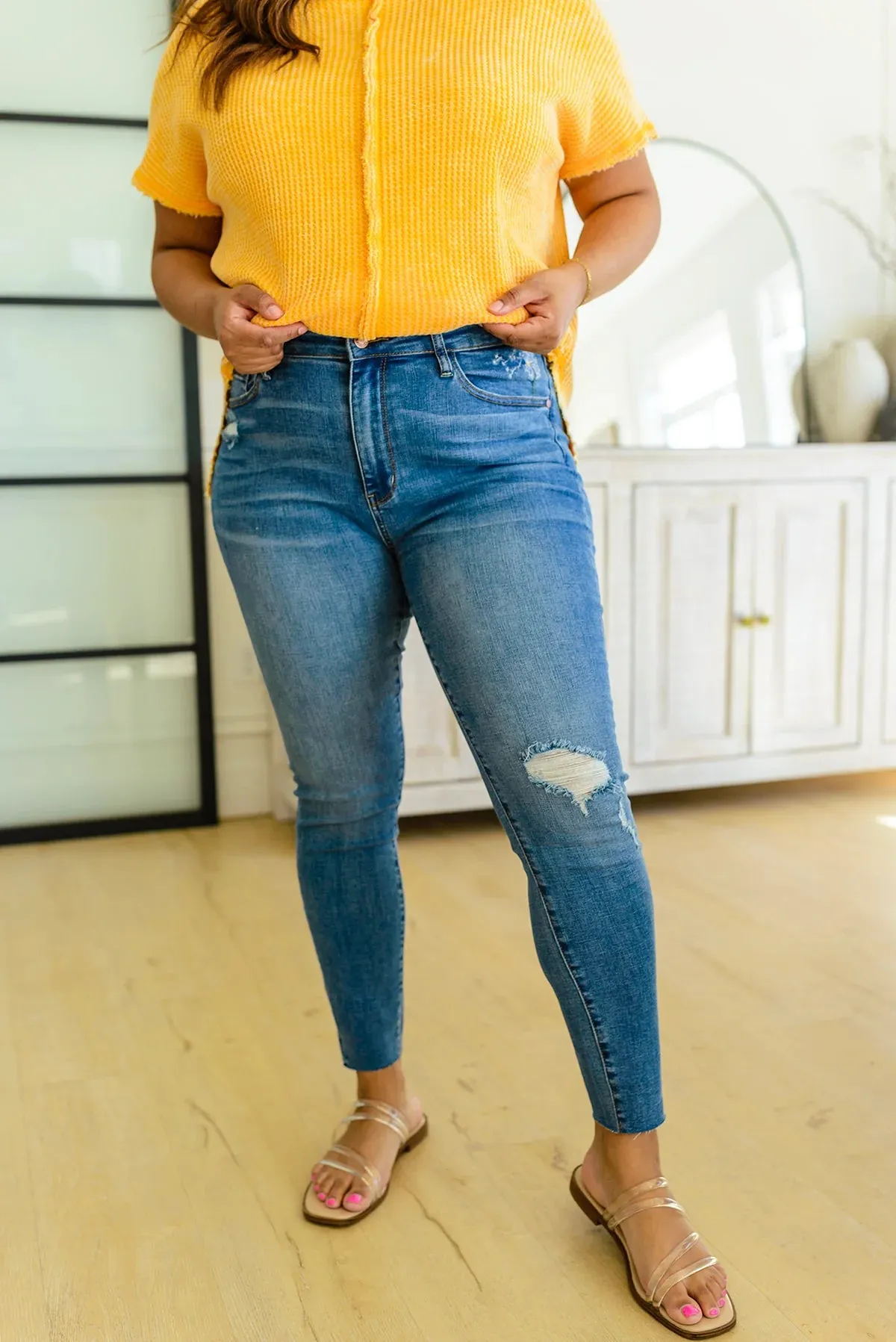 Judy Blue High-Waisted Skinny Jeans with Dandelion Embroidery