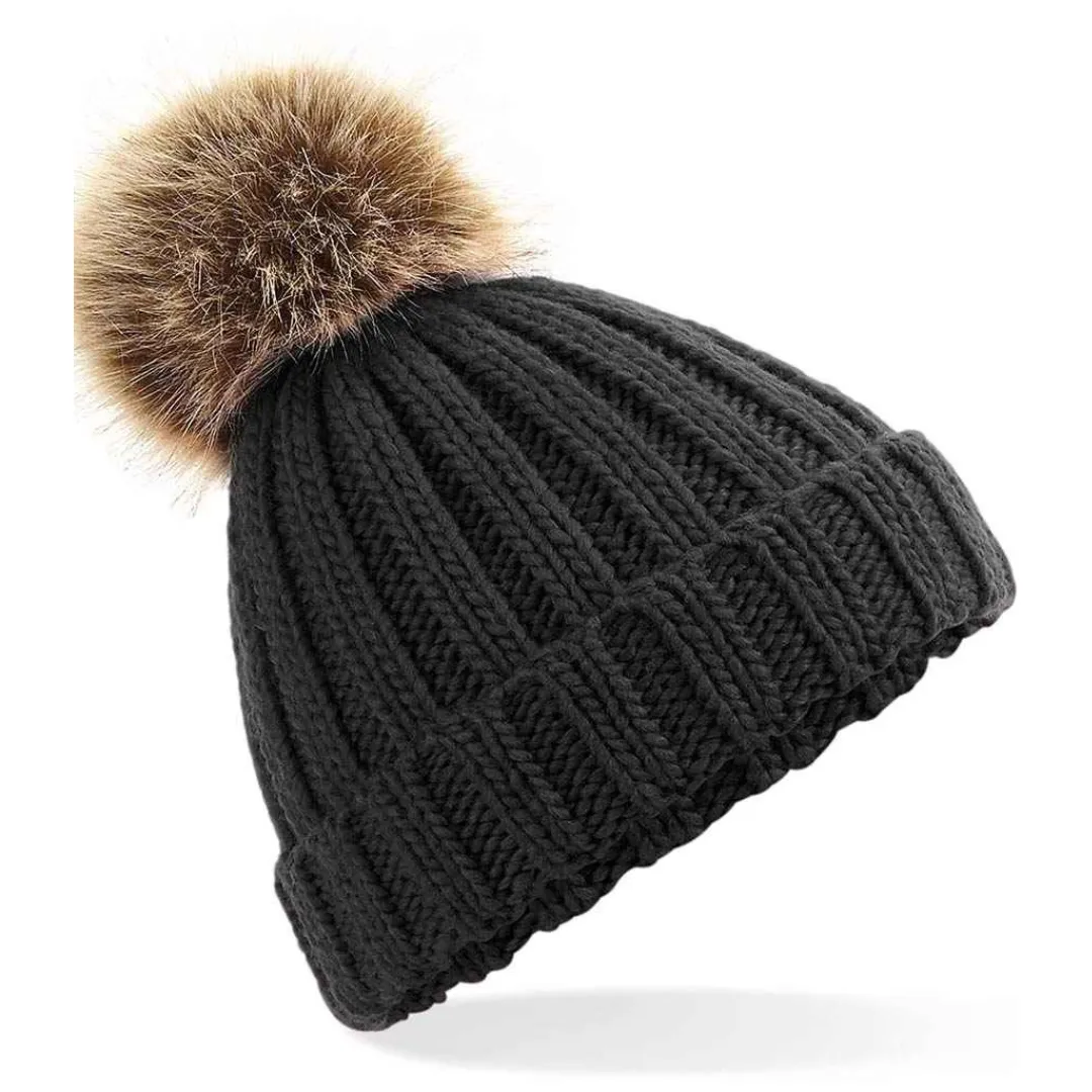 Kids Chunky Pom Pom Beanie - Black