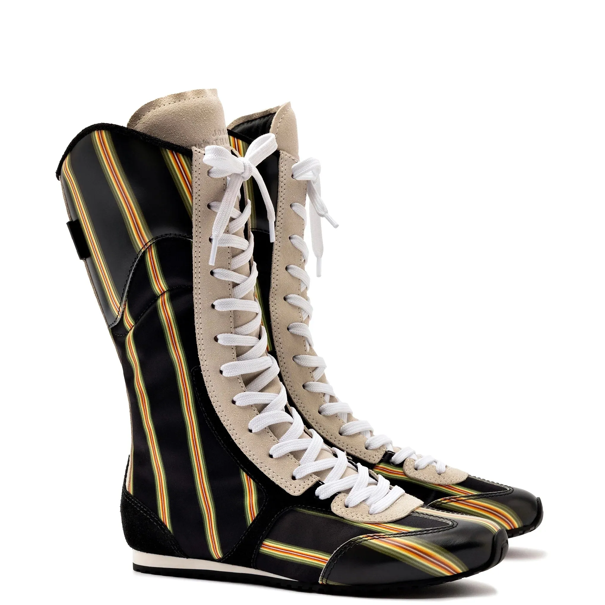 Larroude x Jonathan Cohen Flat Lo Sneaker Boot In Black Striped Suede