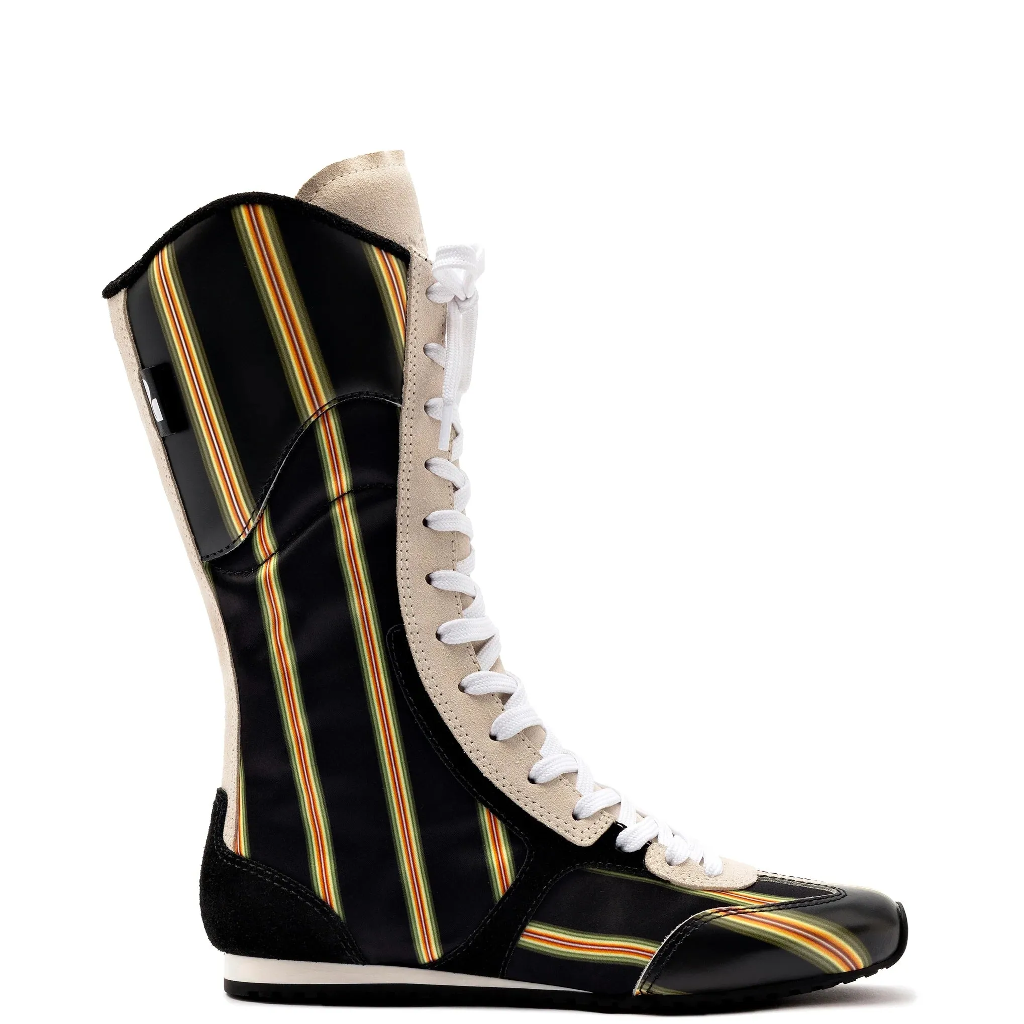 Larroude x Jonathan Cohen Flat Lo Sneaker Boot In Black Striped Suede