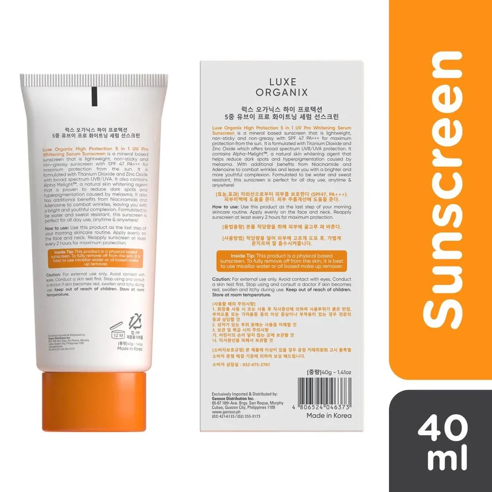 Luxe Organix High protection 5in1 UV Pro Whitening Serum Sunscreen 40ml