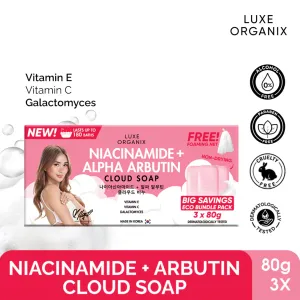 LUXE ORGANIX Niacinamide   Alpha Arbutin Cloud Soap 3 x 80g (Eco Bundle Pack)