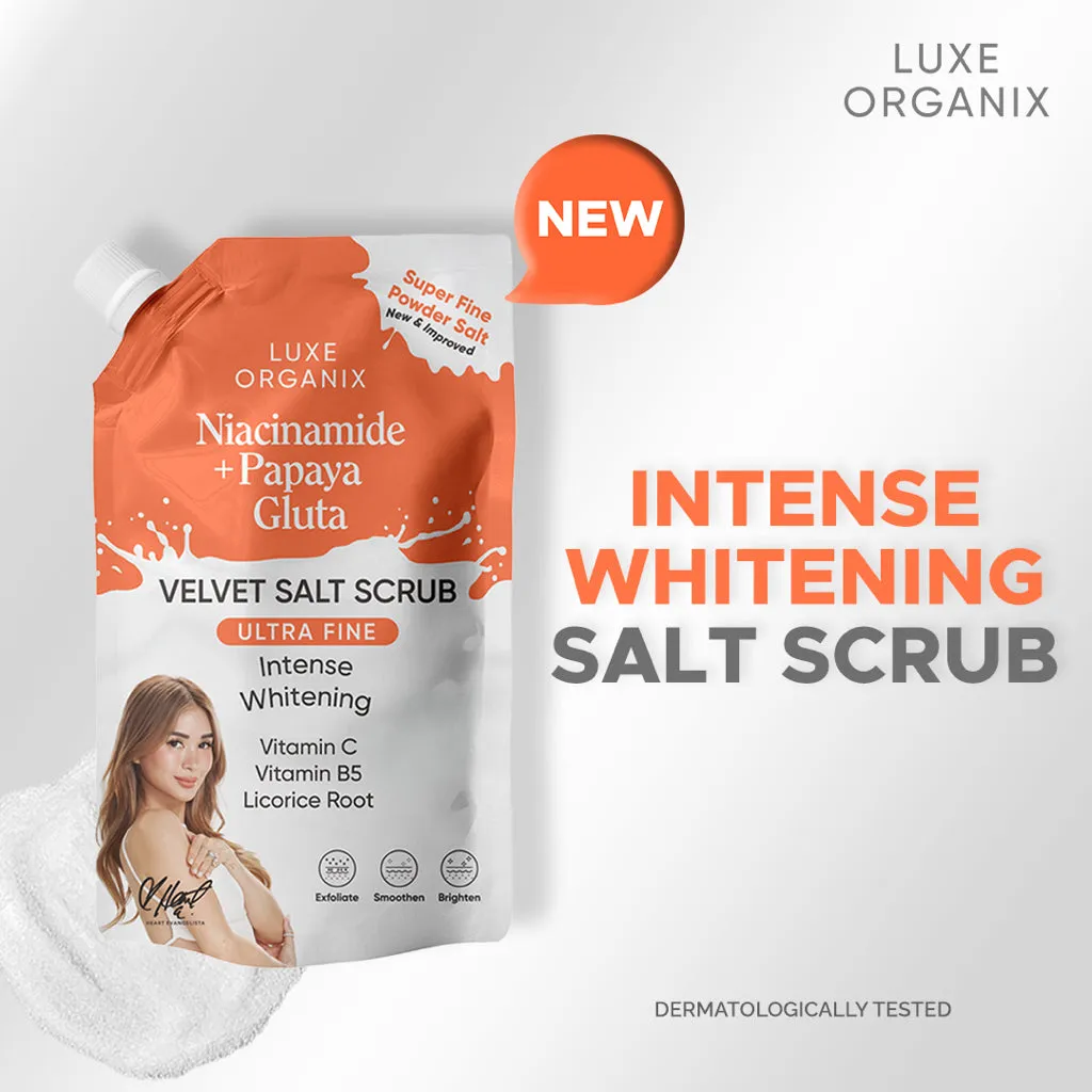 Luxe Organix Niacinamide   Papaya Gluta Velvet Shower Salt Scrub 300g