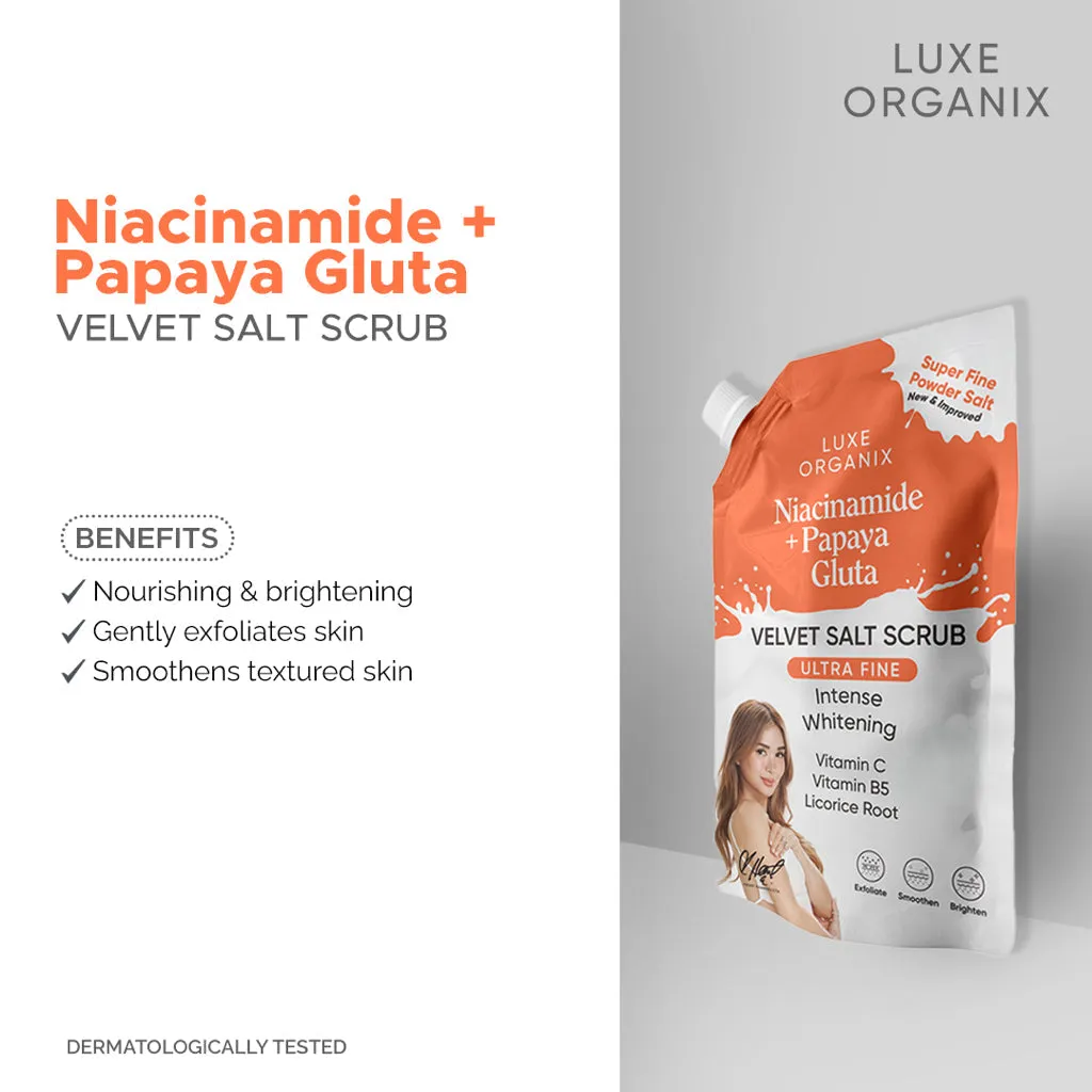 Luxe Organix Niacinamide   Papaya Gluta Velvet Shower Salt Scrub 300g
