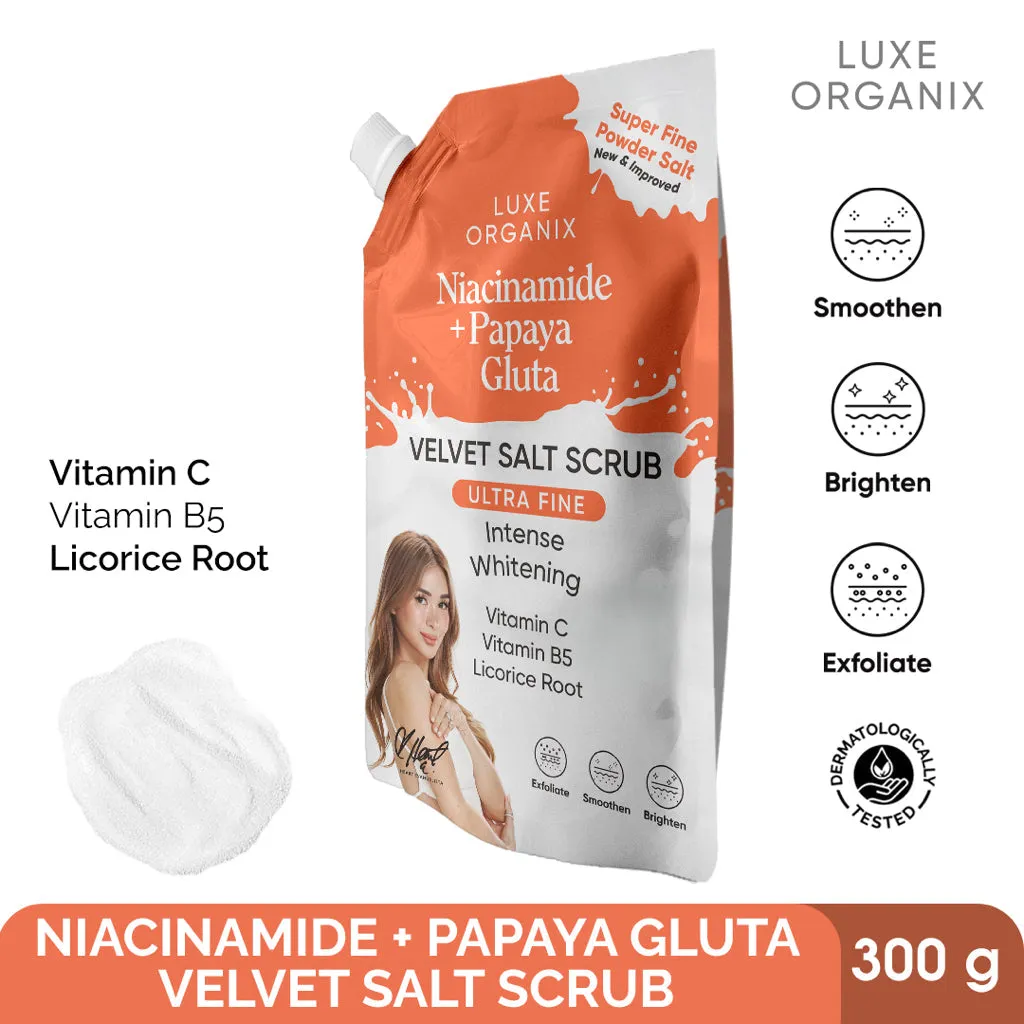 Luxe Organix Niacinamide   Papaya Gluta Velvet Shower Salt Scrub 300g