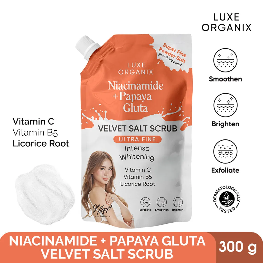 Luxe Organix Niacinamide   Papaya Gluta Velvet Shower Salt Scrub 300g