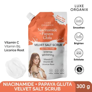 Luxe Organix Niacinamide   Papaya Gluta Velvet Shower Salt Scrub 300g