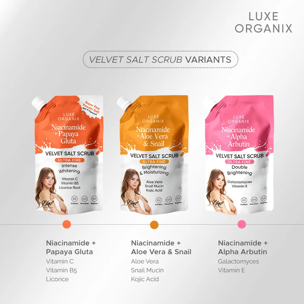Luxe Organix Niacinamide   Papaya Gluta Velvet Shower Salt Scrub 300g