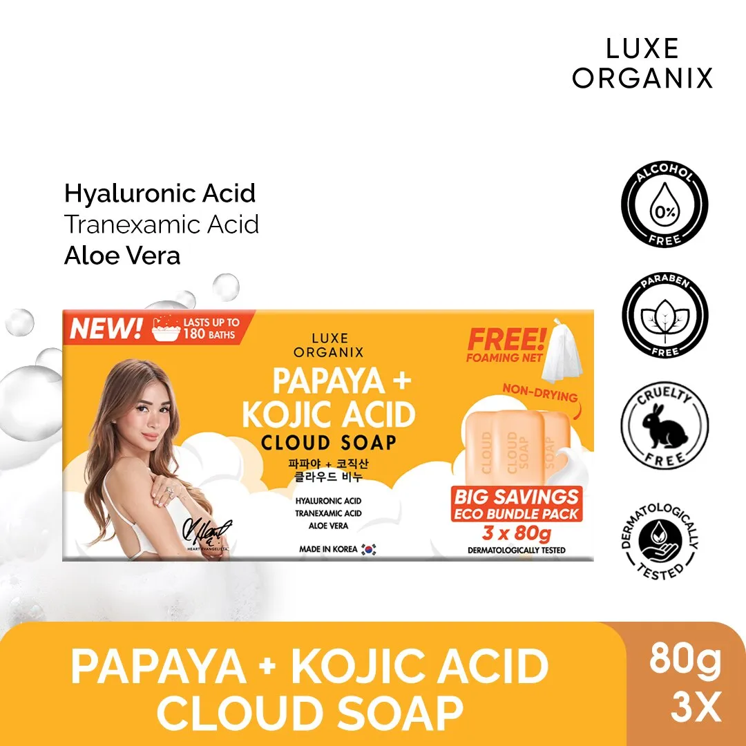 LUXE ORGANIX Papaya   Kojic Acid Cloud Soap 3x80g (Eco Bundle Pack)