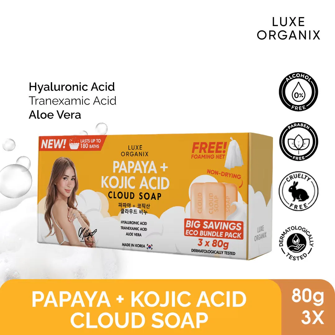 LUXE ORGANIX Papaya   Kojic Acid Cloud Soap 3x80g (Eco Bundle Pack)
