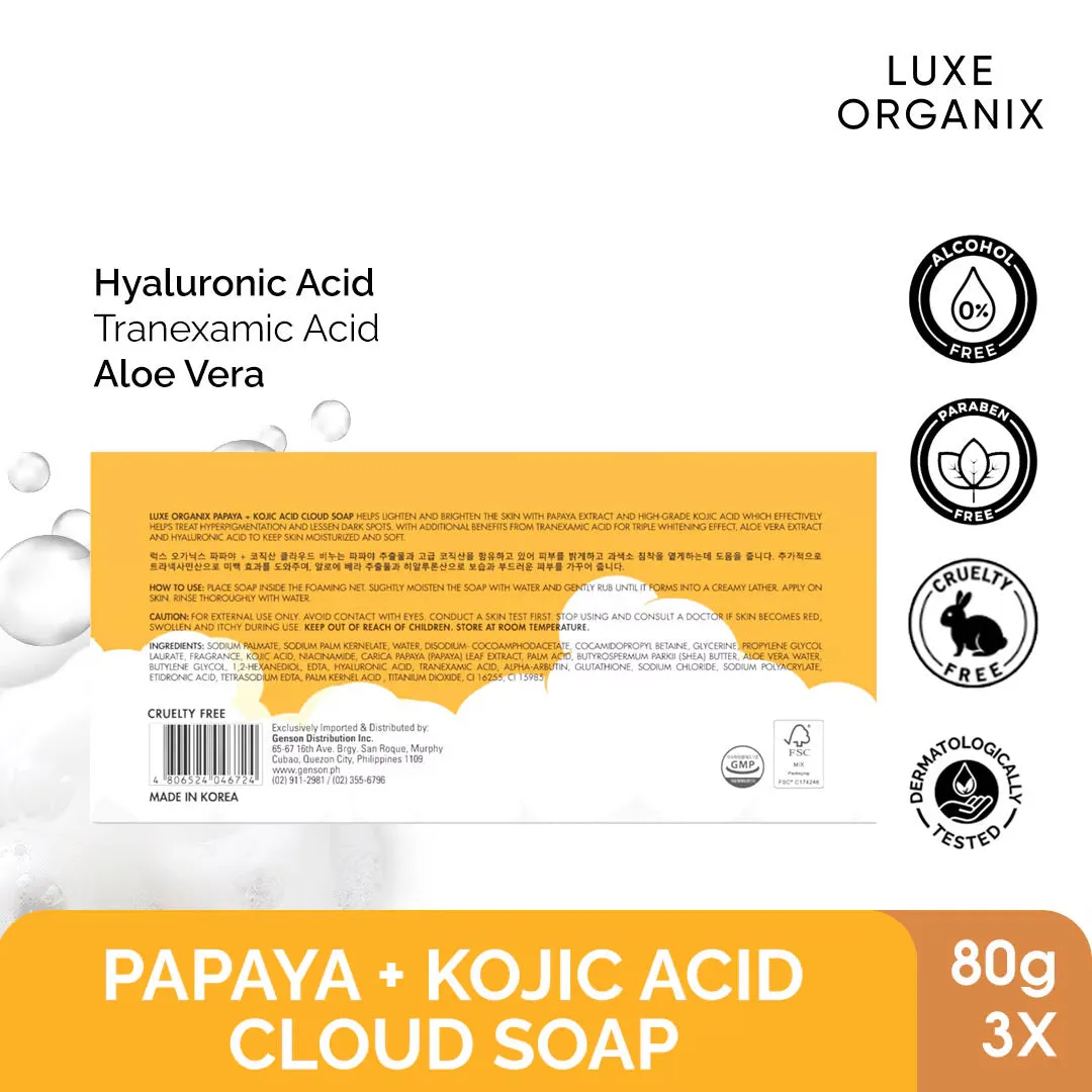 LUXE ORGANIX Papaya   Kojic Acid Cloud Soap 3x80g (Eco Bundle Pack)